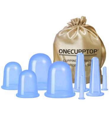 ONECUPPTOP Cupping Therapy Sets Silicone Anti Cellulite Cup Vacuum Suction Massage Cups Facial Cupping Sets Body and Face (Blue)