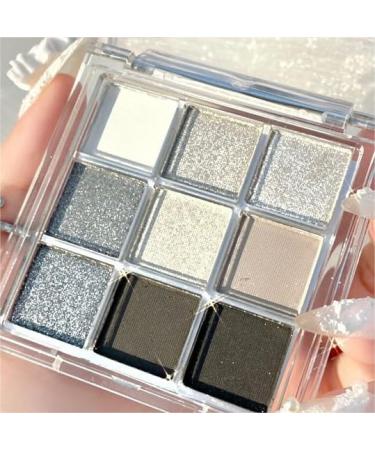 PICKX 9 Colors Glitter Eyeshadow Makeup Palette Matte High Pigmented Colorful Creamy Texture Eye Shadow Powder Natural Waterproof Long Lasting Eyeshadow Powder Cosmetics (silver)