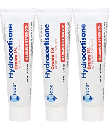 Globe (3 Pack Hydrocortisone Maximum Strength Cream 1% Anti-Itch Cream for Redness Swelling Itching Rash Bug/Mosquito Bites Eczema Hemorrhoids & More
