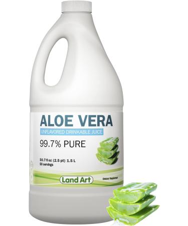 Pure Aloe Vera Juice Unflavored - Cold-Processed - Inner Filet from Organic Fresh Leaves from Texas - Gastrointestinal Disorders Aid- 50.7 fl oz