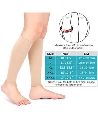 Calf Compression Sleeves 20-30mmHg Medical Grade - Footless Stockings for Shin Splint, Varicose Vein, Edema - Beige XXL - Buy Online on GoSupps.com