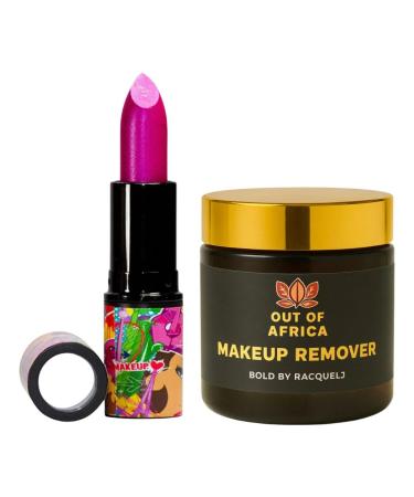 Bold by RacquelJ Lip & Glow Duo Flaming Fuchsia Satin Lipstick + Luxe Shea Butter Makeup Remover Hydrating Longwear Cruelty Free