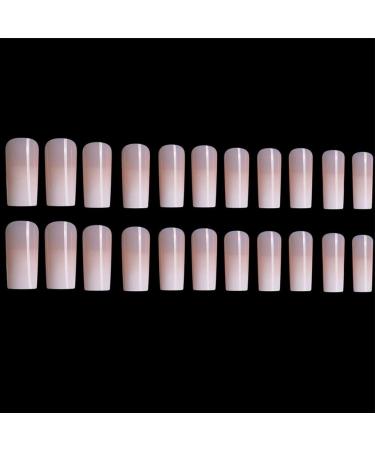 Foccna Long Square Nude Acrylic Gradient Fake Nails - 24pcs | Glossy Full Cover Press on Nails for Women's Prom - Buy Online on GoSupps.com
