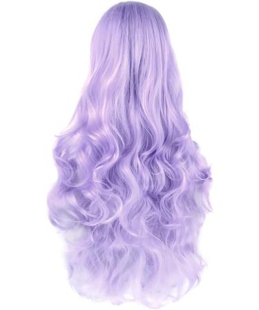 YEESHEDO 32 Long Wavy Curly Cosplay Wig with Bangs - Light Purple Synthetic Hair for Women & Girls - Heat Resistant Costume Wig for Anime Halloween Party - Buy Online on GoSupps.com