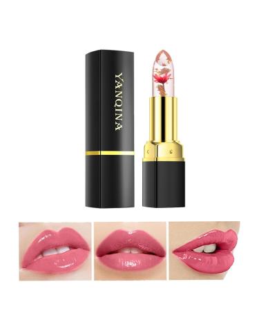 Flower Changing Lipstick Moisturizing Lip Color Balm Warm Change Jelly Color Changing Gold Leaf Liquid Lipstick Makeup Balm for Women 2#Red Rose
