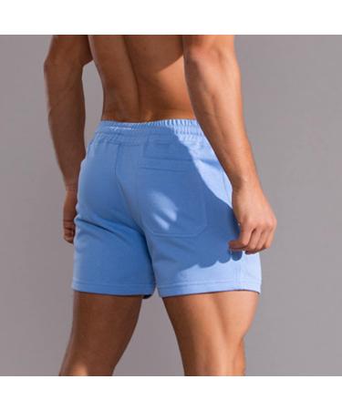Nzwiluns Men's Bodybuilding Workout Shorts - Soft Cotton Gym Running Shorts in Medium Blue - Buy Online on GoSupps.com