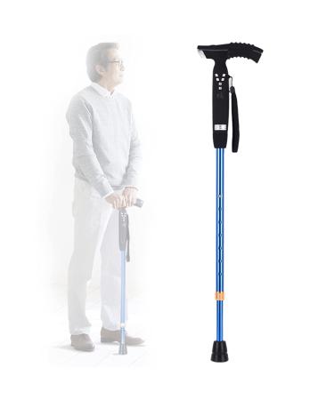 Adjustable Walking Stick Blue Smart Anti Slip Quad Cane for Seniors with Radio for Elderly LED Guide Light