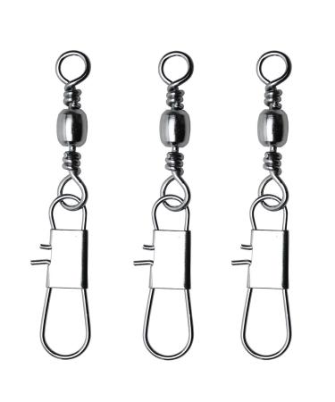 50/250pcs Fishing Barrel Swivels with Safety Snaps Swivel Stainless Steel High Strength Interlock Snap Swivels Rolling Connector Black Nickel Solid Ring Freshwater Fishing Tackles Accessories #10_30Lb_50 pcs