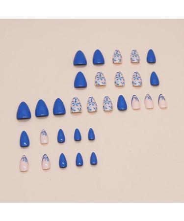 30 Pcs Blue Pink Press on Nails - SHANRUN Glitter Extra Short Almond Nail Art Tips | Full Cover Acrylic False Nails with Cat's Eye Flowers Design - Buy Online on GoSupps.com