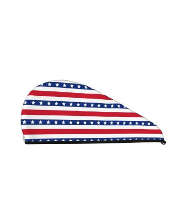 Hair Towel Wrap Hair Drying Towel with Button Towel Turban Head Towel to Dry Hair Quickly (American Patriotic Stars and Stripes)