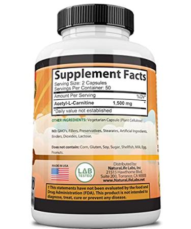 Acetyl L-Carnitine 1500mg - High Potency for Energy, Memory & Focus | 100 Veggie Capsules - Buy Online on GoSupps.com