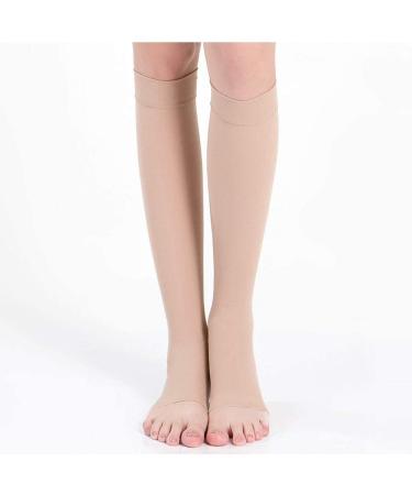 Knee-high compression stockings with open toe for men and women with free auxiliary stockings 15-45 CM Beige S/M