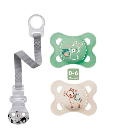 MAM "Skin Soft" silicone pacifier // 0-6 mo. neutral // set of 2 // incl. sterilized transport box & NIP pacifier strap