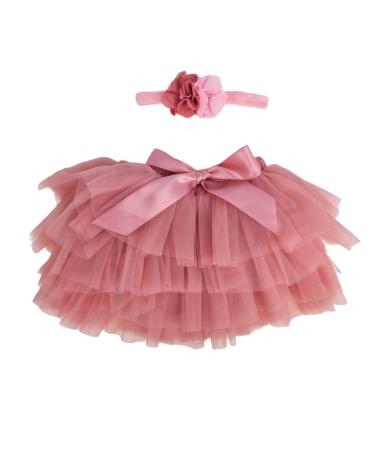 PythJooh Newborn Baby Girl Tutu Bloomers Skirt Headband Set Toddler Ruffle Pettiskirt with Nappy Cover Photo Props Set for 0-2Years 0-6 Months Dusty Rose