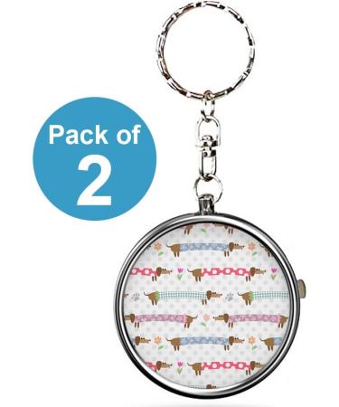 Pack of 2 Portable Pill Organizer - Cute Dachshunds Striped Metal Medicine Box | 3 Compartment Stash Case with Keychain - International Shipping Available - Buy Online on GoSupps.com