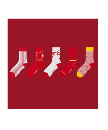 Chinese New Year Red Socks Autumn and Winter Fashion Men's and Women's Cotton Socks Sports Socks 5 Pairs (Color : Red-2 Size : 36-44) 36-44 Red-2