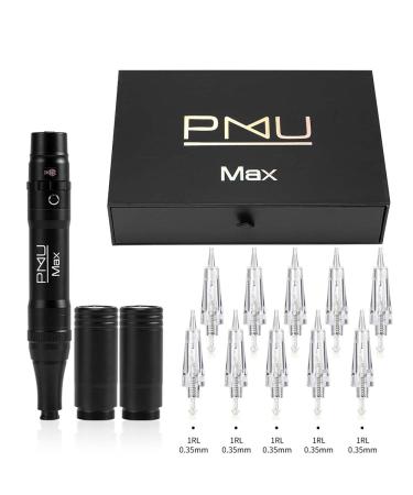 MAX PMU Wireless/Cordless Brow Machine - Ombre Powder Brows Miroblading Shading Eyeliner Lip Microshading Supplies Kit Rotary Pen (Machine, Black) 15 Piece Set Black