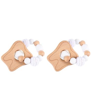 Healifty 2pcs Baby Chew Organic Silicone Nursing Beaded Ring Lovely Explore Decor Wooden Shaped and Tooth for Mouth Toy Bracelet Beads Molar Teething Teether Beigex2pcs 8x8cmx2pcs