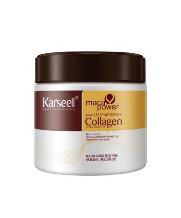 Karseell Collagen Masque Cheveux 500ml Maca Essence Huile d'Argan Masque Cheveux R paration Profondeur pour Secs et Abim S Tous Types de Cheveux 500ml 500 ml (Lot de 1)