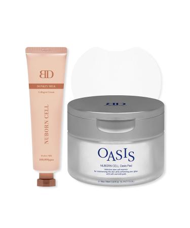 BLANC DUBU Nuborn Cell Starter Duo Donkey Milk Collagen Cream & Oasis Moisture Pad Duo Deep Hydration and Glass Skin Glow for All Skin Types 2.2 fl. oz. + 70 Pads (5.41 fl. oz.)