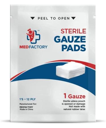 Medfactory 4 x 4 Sterile Gauze Pads 100-Pack - 12-Ply 100% Cotton for Wound Care & First Aid Kits - Buy Online on GoSupps.com