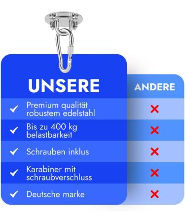 Tajox Premium Stainless Steel Ceiling Hook - 450kg Heavy Load Portable Suspension Swing Hook with Carabiner & Screw | 360 Rotatable for Hanging Chairs Swings & Punching Bags - International Shipping Available - Buy Online on GoSupps.com