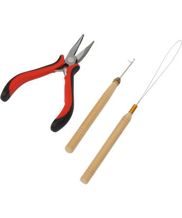 Hair Extension Tool Kit Wooden Handle Crochet Hook Aluminum Pulling Needle Hair Extensions Link Beads Kit Plier for Barber Shop - Buy Online on GoSupps.com