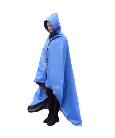 DUKUSEEK Hooded Stadium Blanket, Waterproof Windproof Outdoor Fleece Blanket - Large (79x56), Portable, Wearable, Warm for Outdoor Camping, Picnic, Stadium, Sports, Beach, Concerts , Car, Dogs Blue