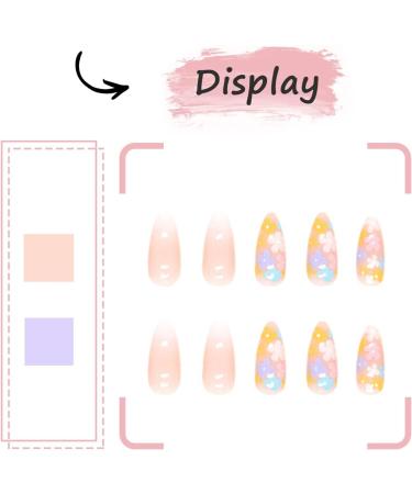 24Pcs Medium Almond Flower Press on Nails - Glossy French Tip False Nails with Elegant Design for Women and Girls - Buy Online on GoSupps.com
