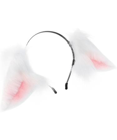 amangul Cat Foxes Faux Furs Ears Headband Cute Halloween Fancy Dress Cosplay Costume Handmade Animal Furry Ears Hair Hoop Women(White Pink) - Buy Online on GoSupps.com