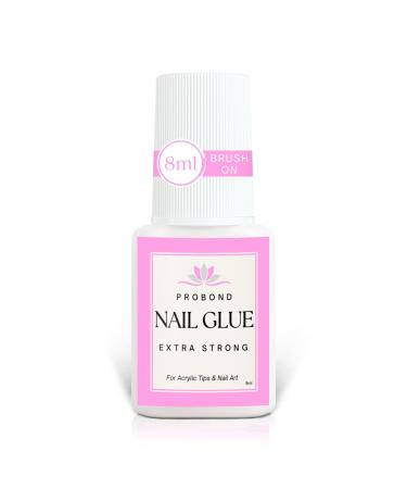 ProBond 8ml Nail Glue Extra Strong Bonding Glue Brush On Nail Glue for Acrylic Nail Tips False Nails Broken Nails False Toenails Press On Nail Art - Quick Dry Clear Anti Fungal Bottle Brush