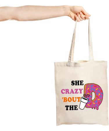 JXGZSO Donut Coffee Lover Gift She Crazy About The D Donut Tote Bag Coffee Junkie Gift Donut Coffee Merch - Buy Online on GoSupps.com