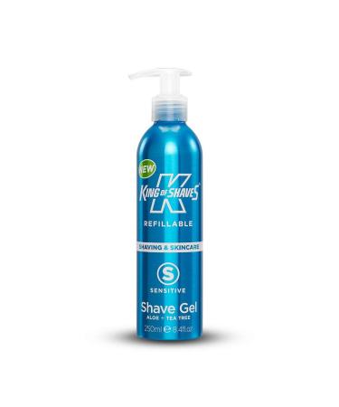 King of Shaves Sensitive Shave Gel Refillable Aluminium Bottle 1 x 250ml, Same Formula As The Sensitive Shave Gel Tube But With New & Improved Reusable Packaging 1 x 250ml Refillable
