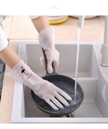 Gloves Transparent White Household Washing Dishes and Clothes Waterproof Plastic Household Cleaning Non Slip Durable high Temperature Resistant Thin Gloves TransparentwhiteFlamingo - Buy Online on GoSupps.com
