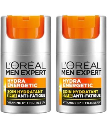 L'Or al Men Expert Hydra Energetic Soin Hydratant SPF15 Anti-Fatigue - 50ml (Lot de 2) Hydra Energetic FPS15 50 ml (Lot de 2)