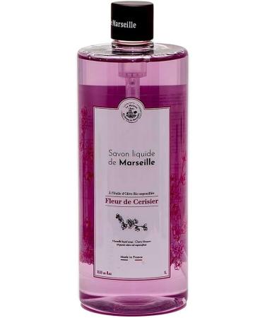 Maison Du Savon De Marseille Cherry blossom liquid soap with blue ceramic soap dispenser 1 liter refill and 300 milliliter dispenser - Buy Online on GoSupps.com