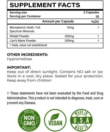 I Am Joy Ormus Shilajit Lion's Mane Hemp Protein Powder - Ultimate Brain Power with Monoatomic 24k Gold - 60 Vegan Capsules - Buy Online on GoSupps.com