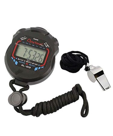 AKOAK Sports and Referee Digital Stopwatch Timer/W Bonus Stainless Steel Coach Whistle with Lanyard