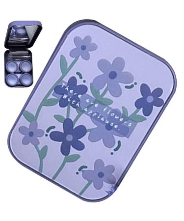 Hrippy contact lens linen case travel contact -lensing blue pink purple portable kit shell two solution bottles -tweezers wear stick purple