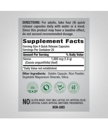 LLK Senna Leaves 450mg Capsules - 100 Quick Release, Non-GMO & Gluten Free - Buy Online on GoSupps.com