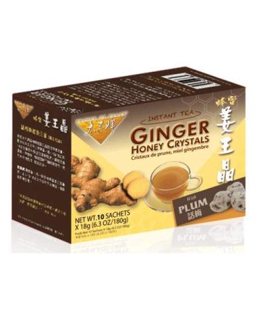 Prince of Peace Instant Plum Ginger Honey Crystals 10 Sachets Instant Hot or Cold Beverage Easy to Brew Ginger and Honey Crystals Ginger 0.63 Ounce (Pack of 10)