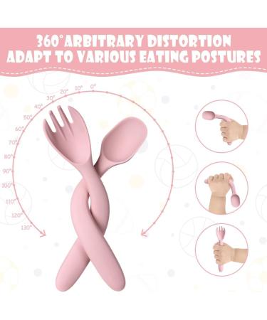 HOTUT Self-Feeding Weaning Spoons Forks 4pcs - Silicone Baby Utensils Set in Pink Yellow - Buy Online on GoSupps.com