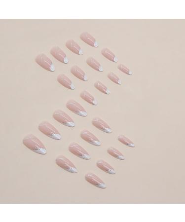 SINLOV Almond False Nails Glitter Press on Nails Nude Long Acrylic Art Full Cover Fake Nails Pink Gradient French Fake Nails for Women and Girls - Buy Online on GoSupps.com