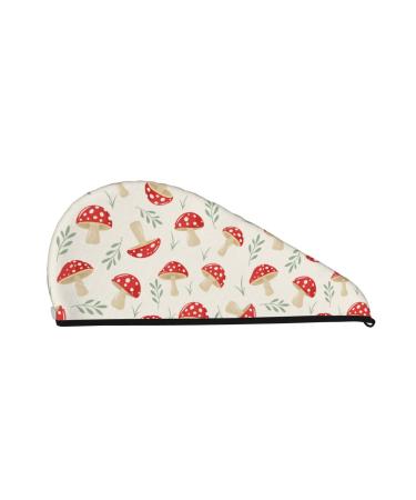 Cartoon Flat Mushrooms Microfiber Hair Towel Soft Super Absorbent Hair Towel Wrap for Women Coral Velvet Quick Dry Hair Cap for Long Curly and Thick Hair