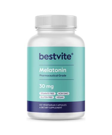BESTVITE Melatonin 30mg (120 Vegetarian Capsules) - No Stearates - Vegan - Non GMO - Gluten Free - High Dose Melatonin 120 Count (Pack of 1)