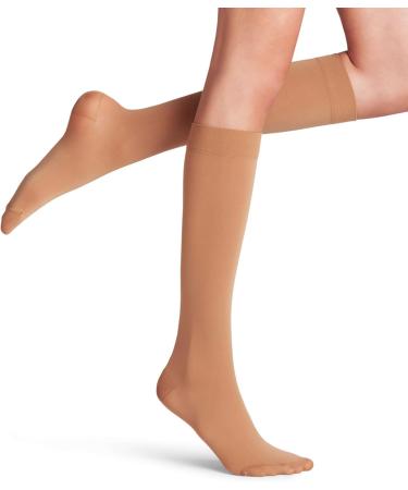 Falke Lufthansa Women's Energy 50 Knee Socks - Compression Comfort Better Blood Circulation Soft Material 1 Pair in Brown (Powder 4069) - Buy Online on GoSupps.com