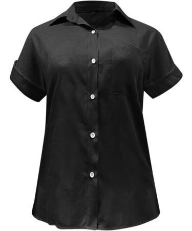Women V Neck Roll Up Sleeve Button Down Blouse Top Solid Formal Work Dress Tunic Blouse Tops Shirts 339-vvmdx-black-a S - Buy Online on GoSupps.com