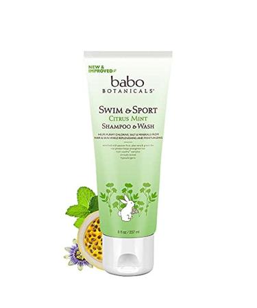Babo Botanicals Purifying Swim & Sport 2-in-1 Shampoo & Wash - with Passion Fruit Oil, Organic Aloe & Green Tea - for Babies, Kids or Extra Sensitive Skin - Light Citrus Mint Fragrance - 8 fl. oz. 8 Fl Oz (Pack of 1) New