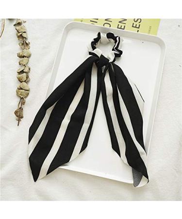 Black White Hair Scarf Scrunchies with Tail - Elastic Ponytail Bands for Women - Buy Online on GoSupps.com