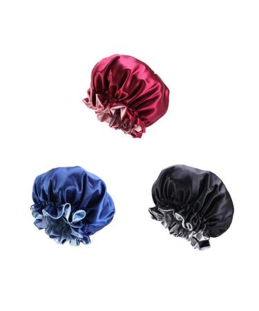 DEPHNARSA 3pcs Satin Bonnet Silky Bonnet Sleep Cap for Women - Extra Large Double Layer Reversible Satin Cap Sleeping Curly Natural Hair (No Drawsting C SetC)
